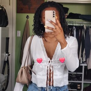 Elegant White Lace Tie-Front Top